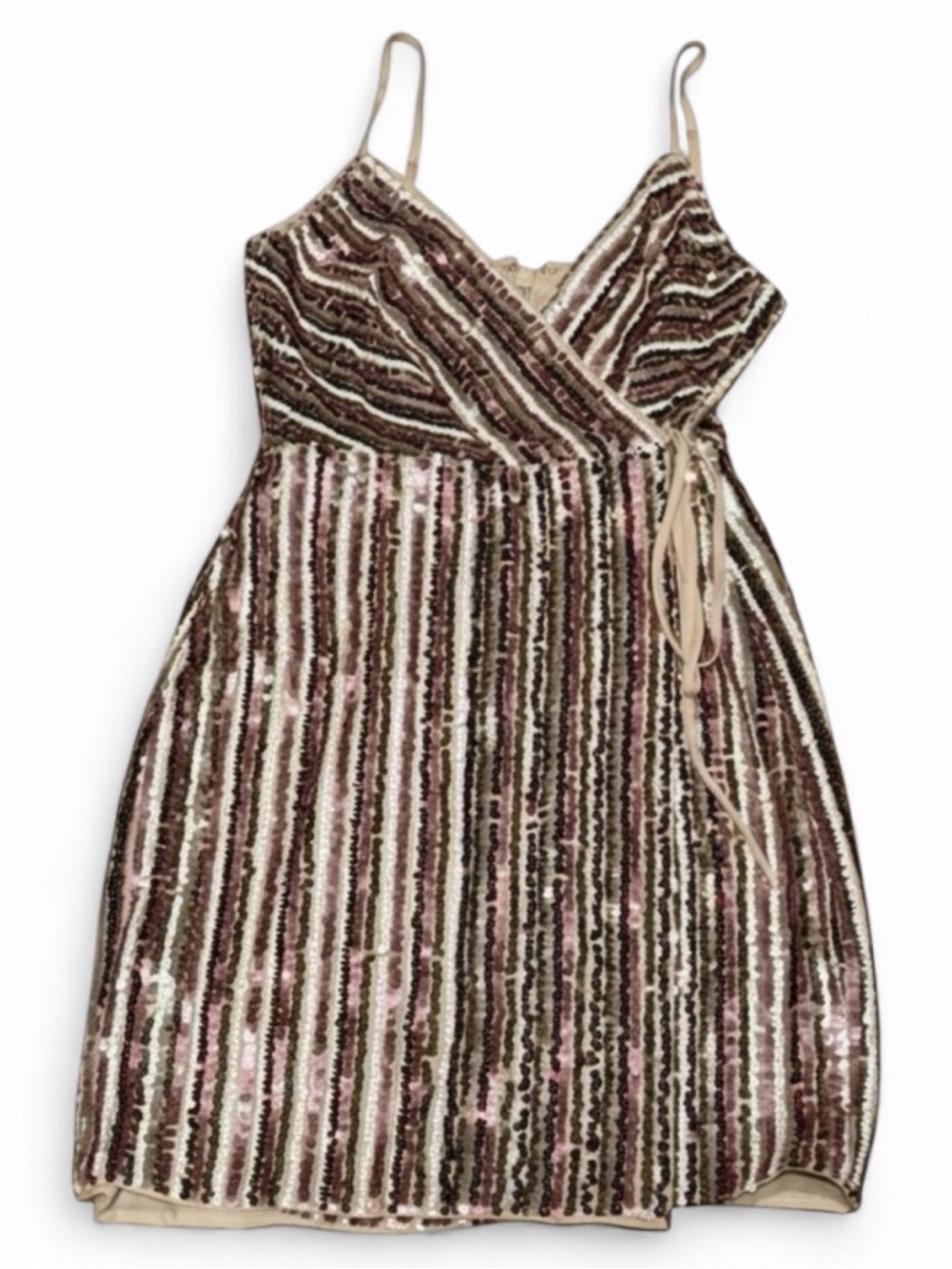 Bloomingdales BCBGAMAXAZRIA Women’s Sequin V-Neck Stripped Wrap Dress Size 2 - Picture 2 of 9